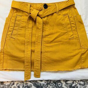 Flirty and Stylish Mustard Corduroy Belted Miniskirt -  Size 24
